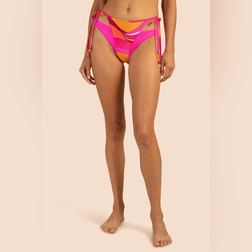 Trina Turk Vivid Vista Layered Tie Side Pink and Orange Bikini Bottom Size 4 NWT - Picture 1 of 11